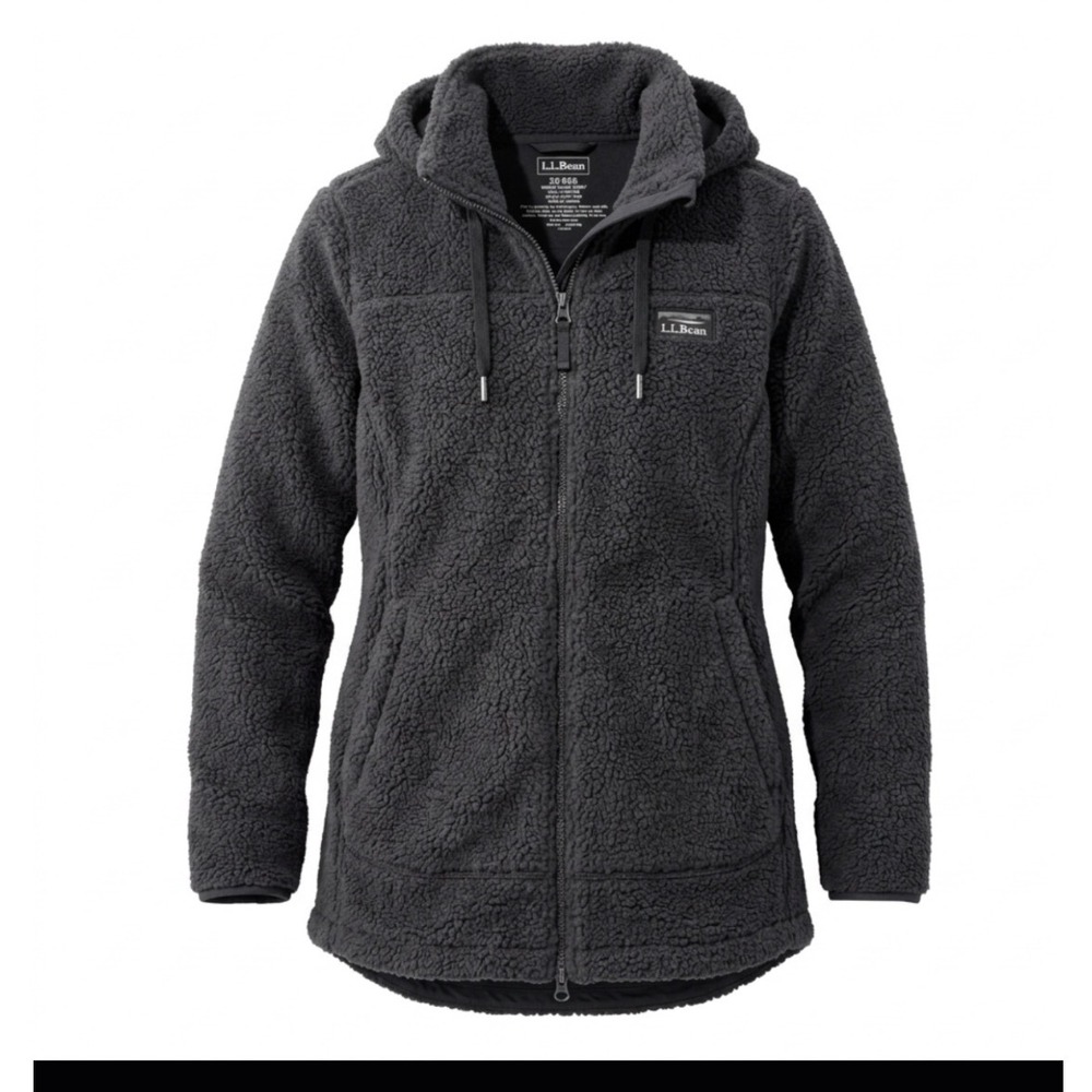 LL Bean Mountain Pile Fleece Coat Womens XS Gray Hooded Full Zip Jacket
